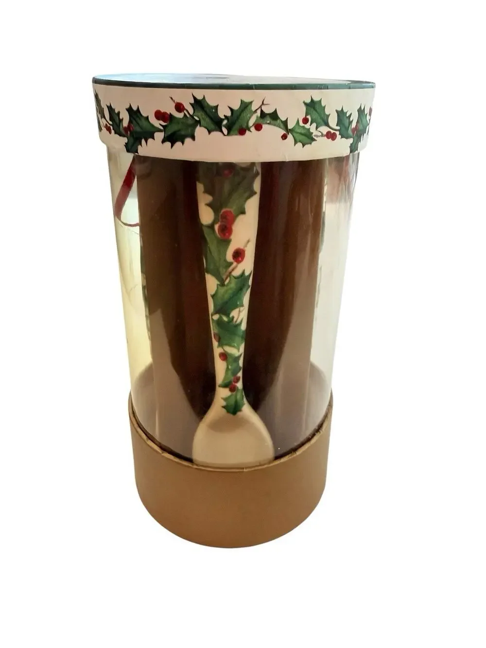 New Williams-Sonoma Vintage Postcard Porcelain Spoons Set of Four Christmas 2012